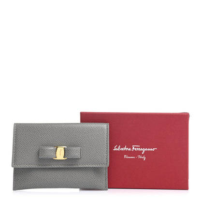Salvatore Ferragamo Grained Calfskin Vara Bow Cardholder Pale Grey 8 of 8