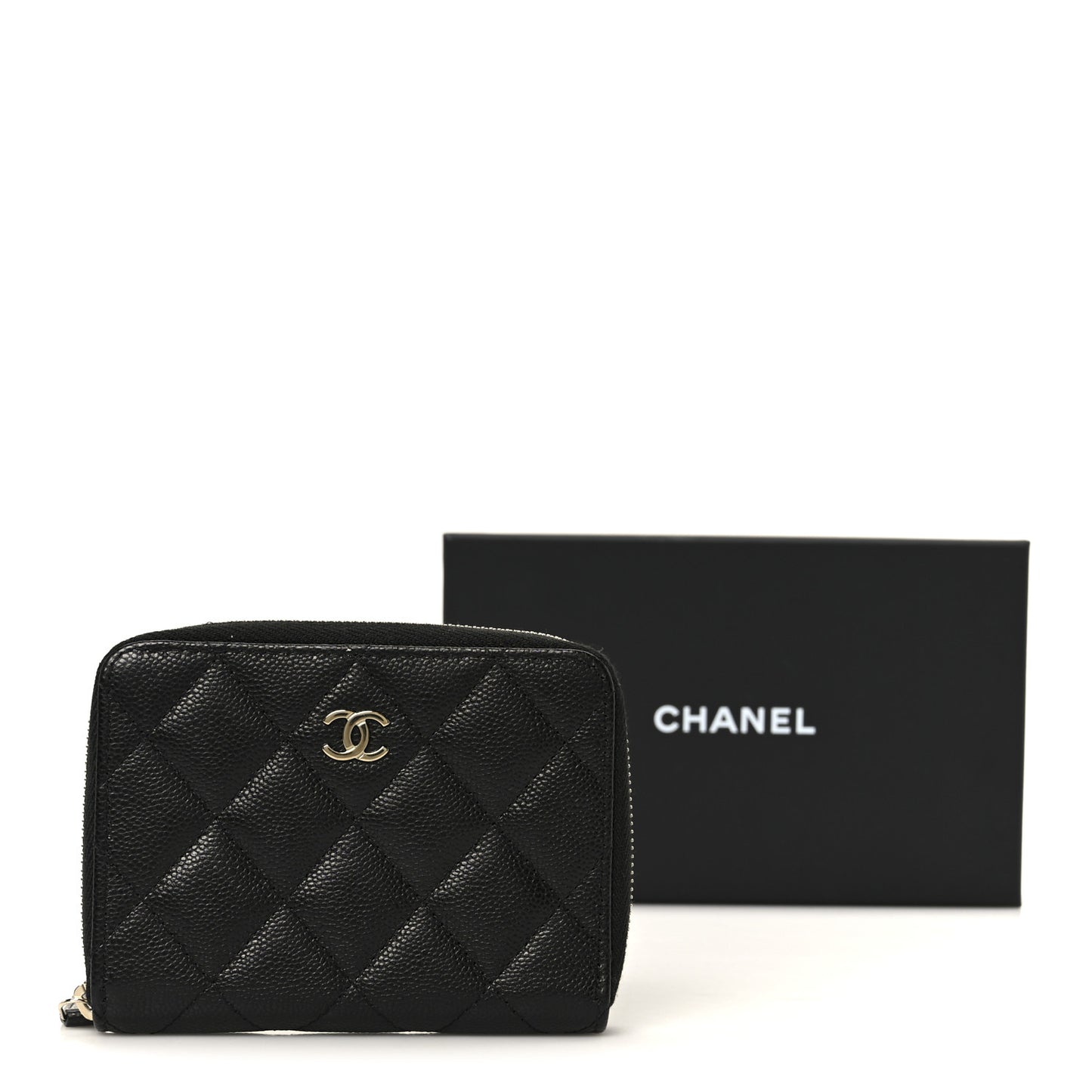 Caviar Quilted Small Zip Around Wallet Black