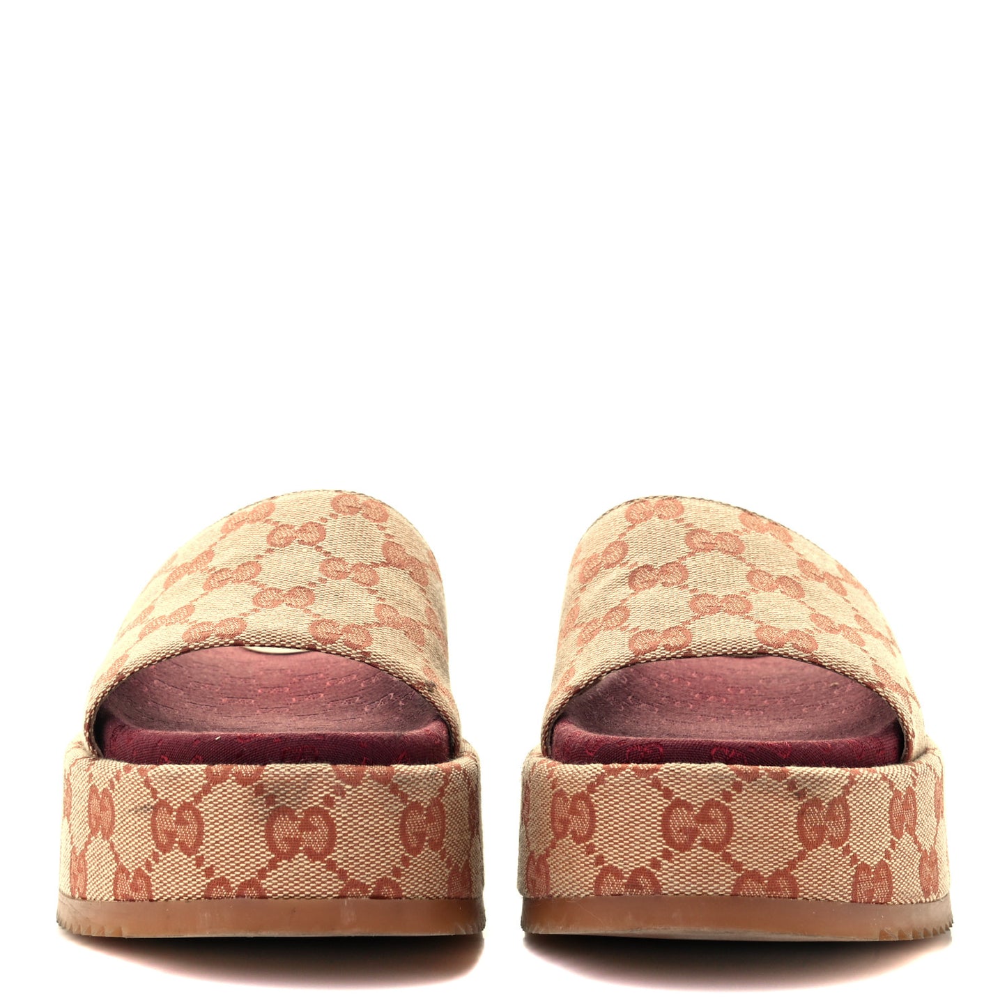 Canvas GG Monogram Angelina Platform Slide Sandals 37 Beige Ruggine