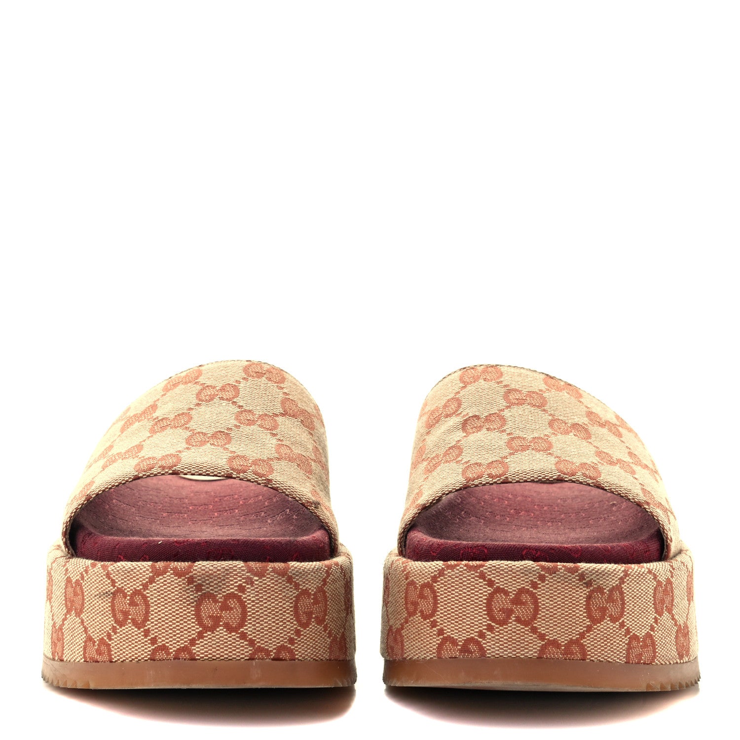 Gucci Canvas GG Monogram Angelina Platform Slide Sandals 37 Beige Ruggine 3 of 12