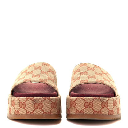Gucci Canvas GG Monogram Angelina Platform Slide Sandals 37 Beige Ruggine 3 of 12
