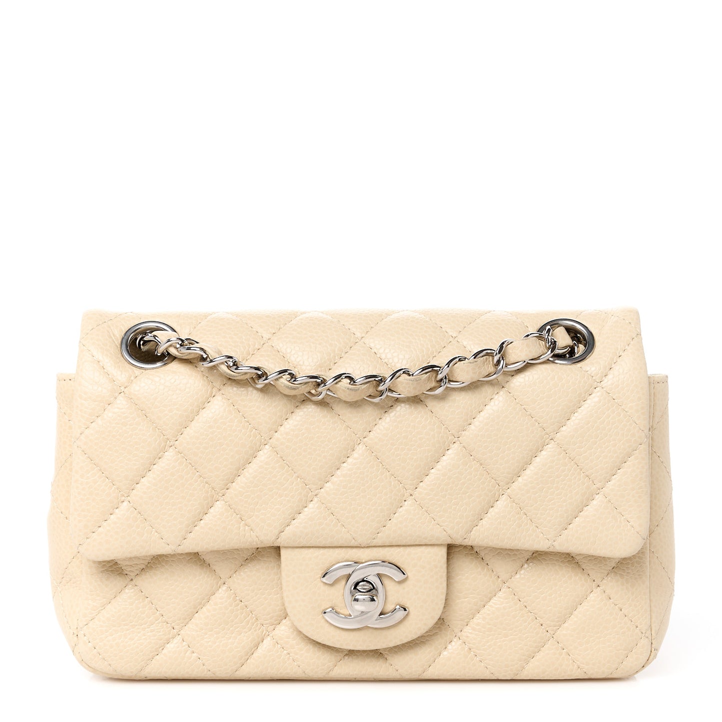 Caviar Quilted Mini Rectangular Flap Light Beige