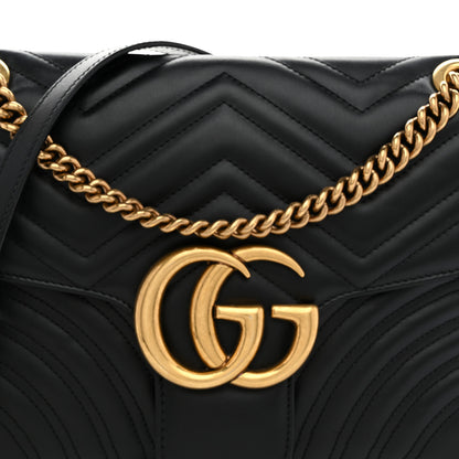 Gucci Calfskin Matelasse Medium GG Marmont Shoulder Bag Black 8 of 11