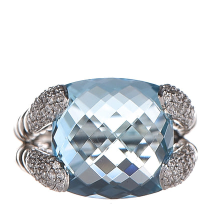 David Yurman Sterling Silver Diamond Blue Topaz Willow Ring 51 5.75 1 of 6