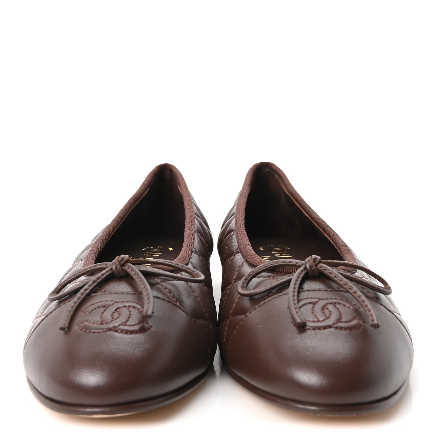Lambskin Quilted CC Cap Toe Ballerina Flats 38.5 Dark Brown