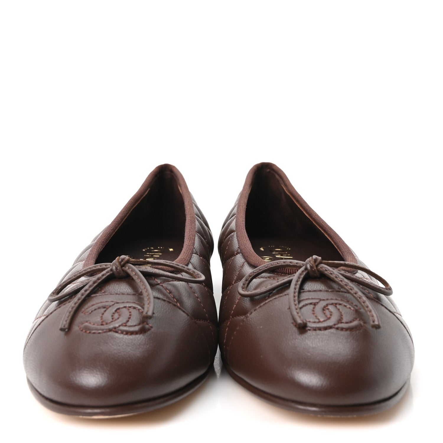 Chanel Lambskin Quilted CC Cap Toe Ballerina Flats 38.5 Dark Brown 3 of 10
