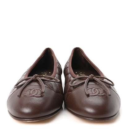 Chanel Lambskin Quilted CC Cap Toe Ballerina Flats 38.5 Dark Brown 3 of 10