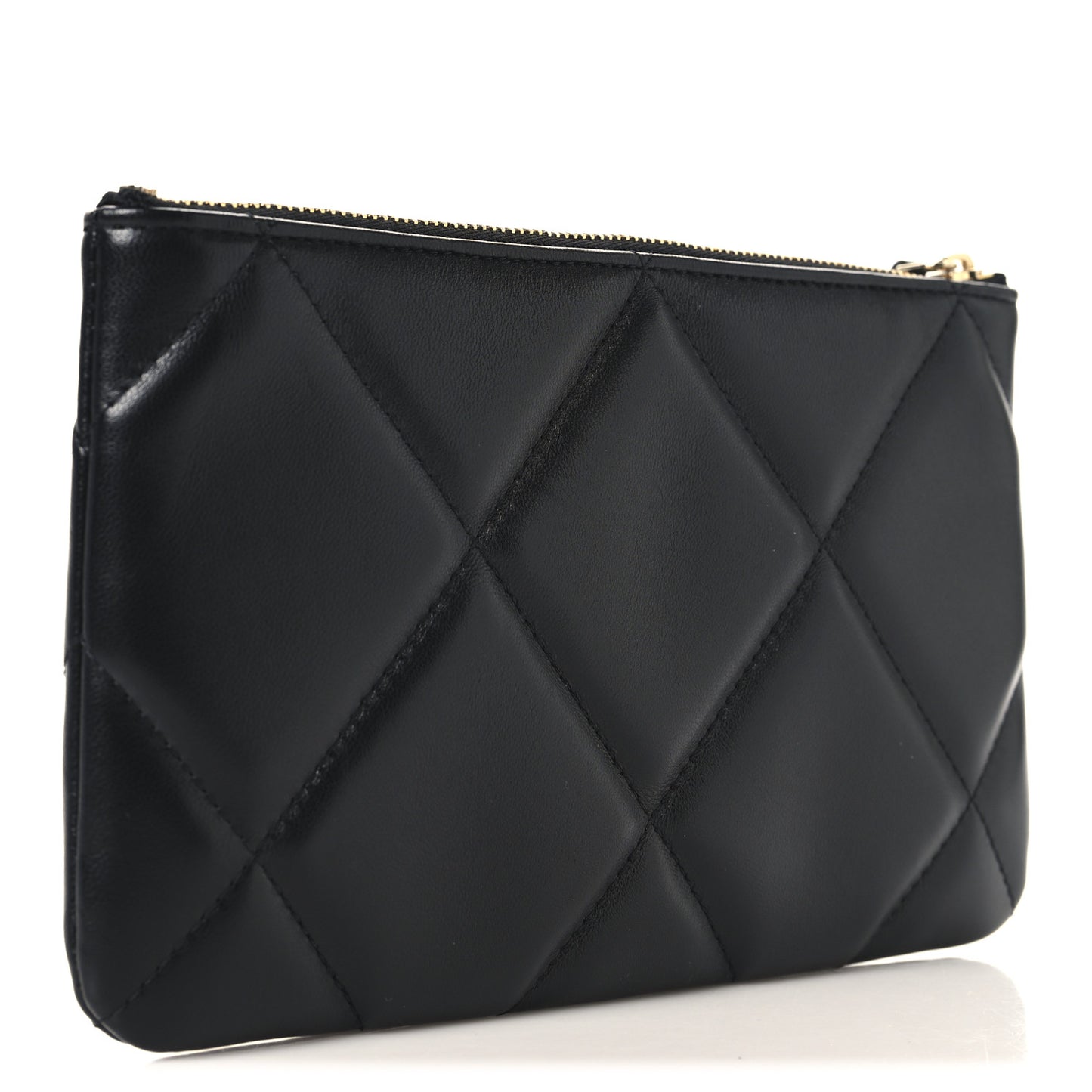 Lambskin Quilted Small Chanel 19 Pouch Black