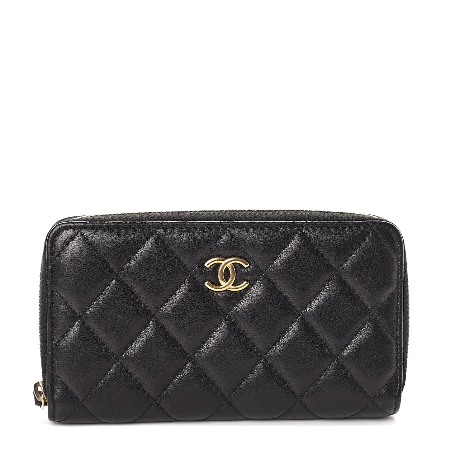 Lambskin Quilted Small Zip Around Wallet Black
