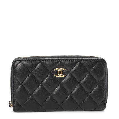 Chanel Lambskin Quilted Small Zip Around Wallet Black 1 of 6