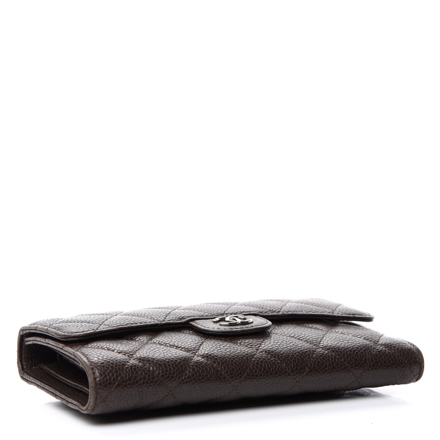 Caviar Quilted Large Flap Wallet Dark Brown