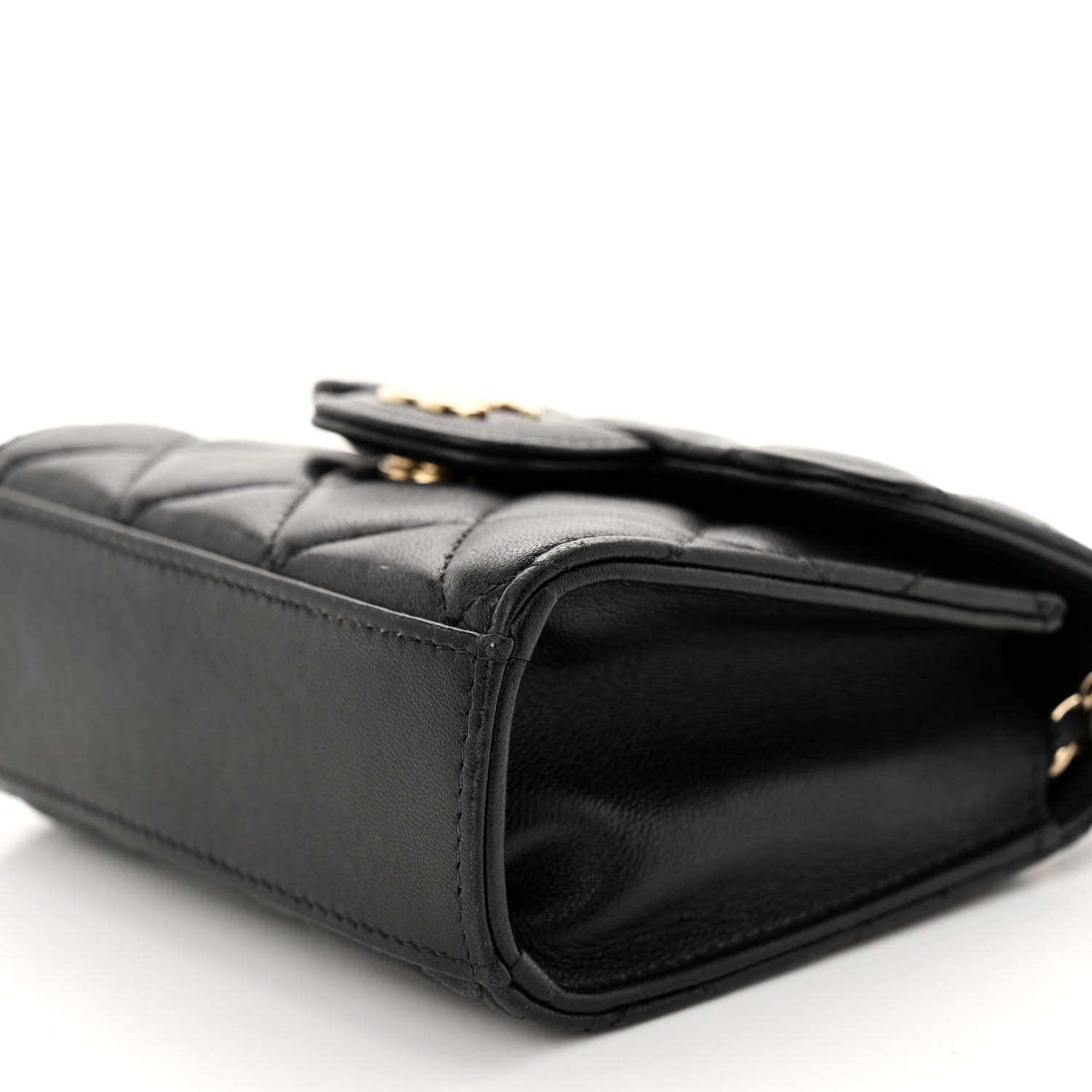 Chanel Lambskin Quilted Top Handle Flap Clutch With Chain Black 10 of 13
