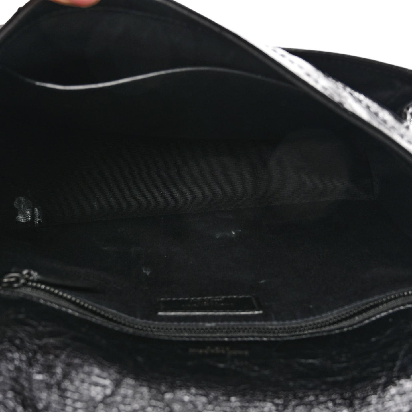 Crinkled Calfskin Matelasse Monogram Medium Niki Chain Satchel Black