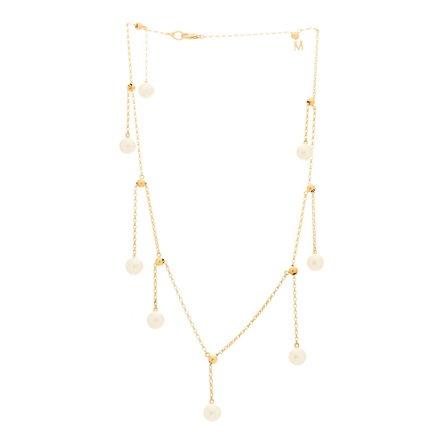 18K Yellow Gold Akoya Cultured Pearl 7.5-8mm Charms Necklace