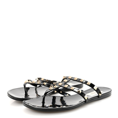 Valentino Garavani PVC Jelly Rockstud Caged Flat Thong Sandals 38 Black 4 of 8