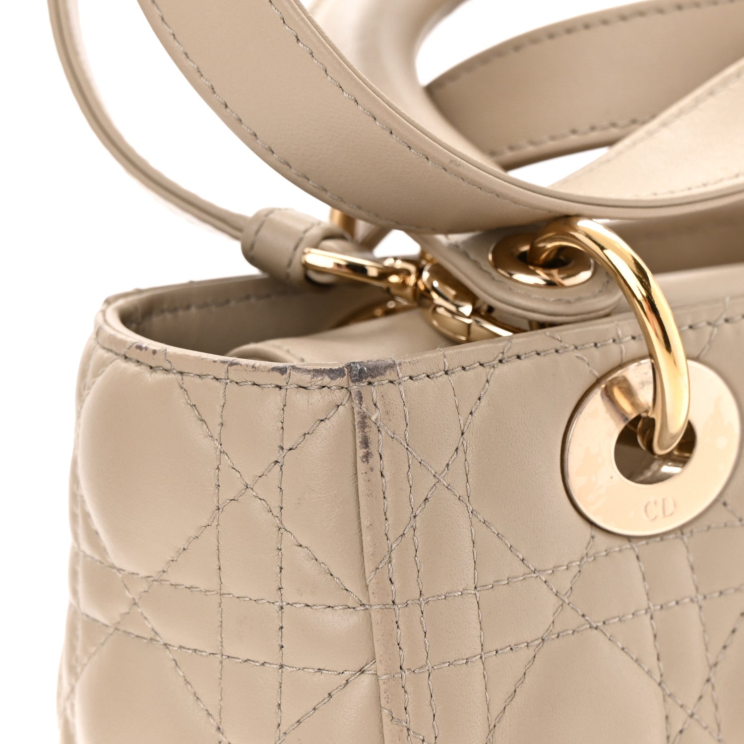 Christian Dior Lambskin Cannage Medium Lady Dior Beige 16 of 24
