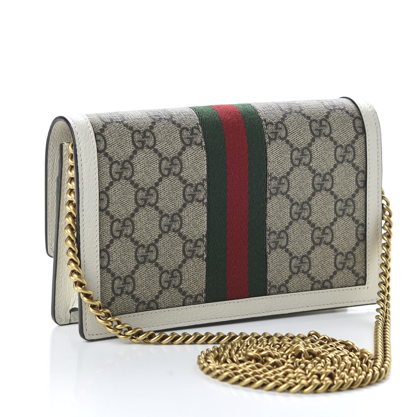 GG Supreme Monogram Web Queen Margaret Chain Wallet White