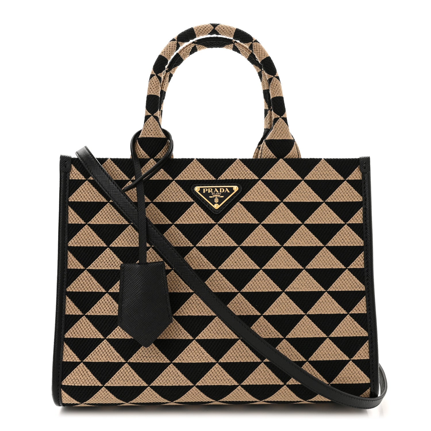 Prada Jacquard Saffiano Triangolo Symbole Embroidered Small Tote Black Corda 1 of 9