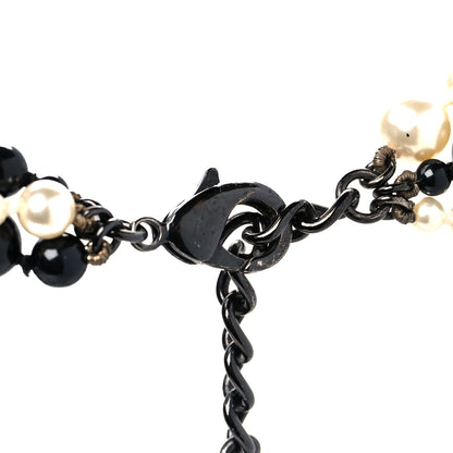 Chanel Pearl Bead CC Long Double Strand Necklace Black White 4 of 5