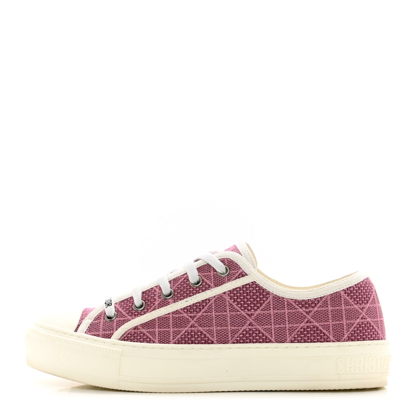 Laminated Canvas Cannage Embroidered Womens Walk'N'Dior Low Top Sneakers 38 Metal Rose