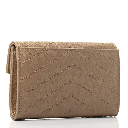 Saint Laurent Grain De Poudre Matelasse Chevron Small Monogram Envelope Wallet Dark Latte 2 of 3