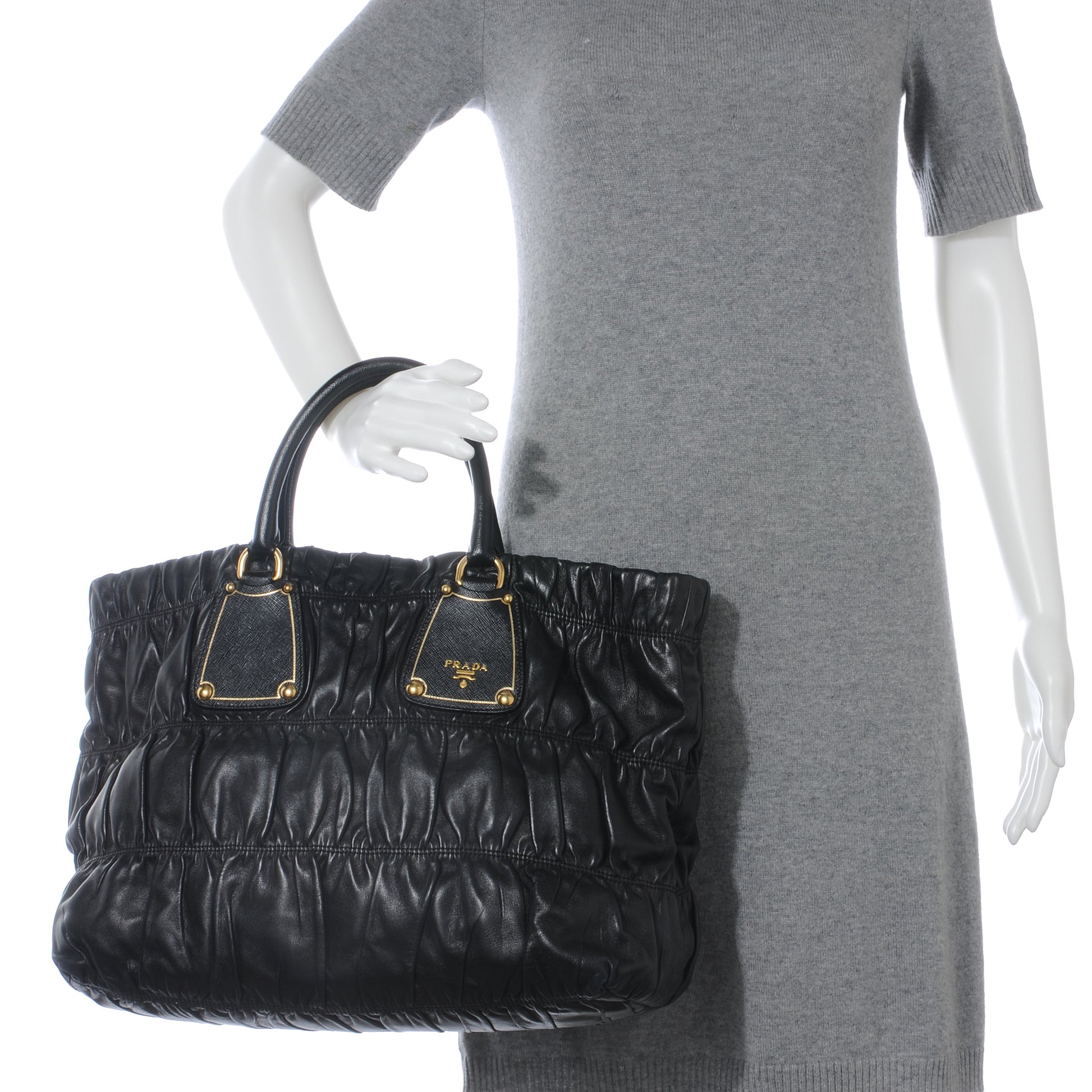Prada Nappa Leather Gaufre Tote Nero Black 2 of 7