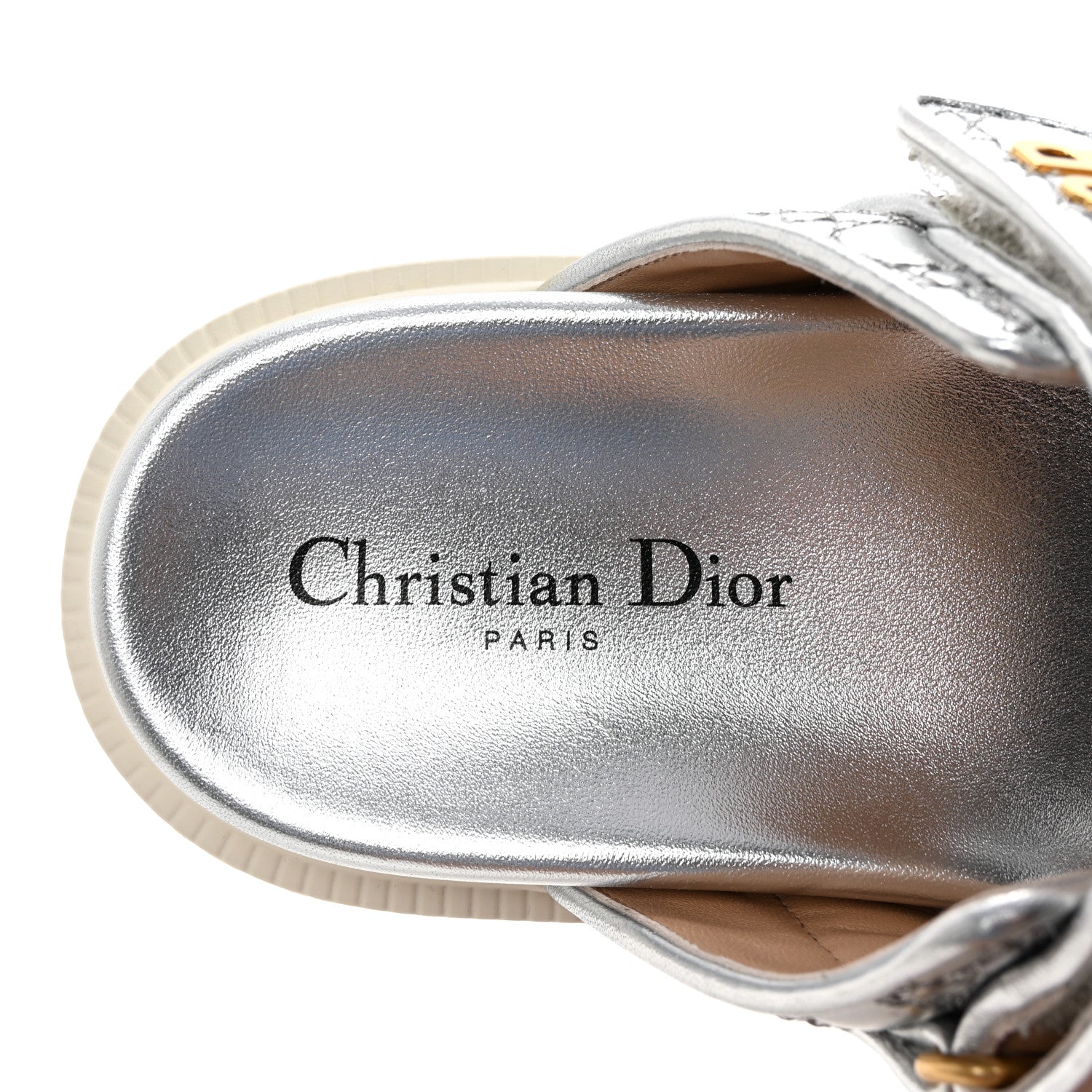Christian Dior Laminated Sheepskin Cannage Dior Or Dioract Slide Sandals 37 Steel 8 of 9