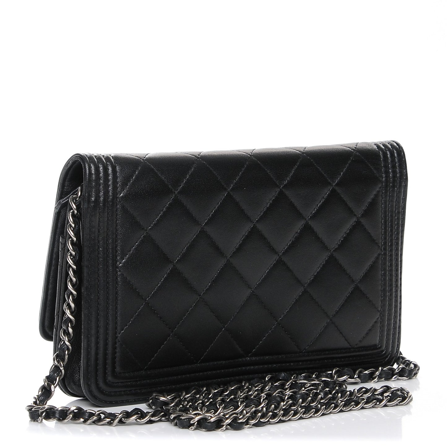 Lambskin Quilted Boy Wallet On Chain WOC Black