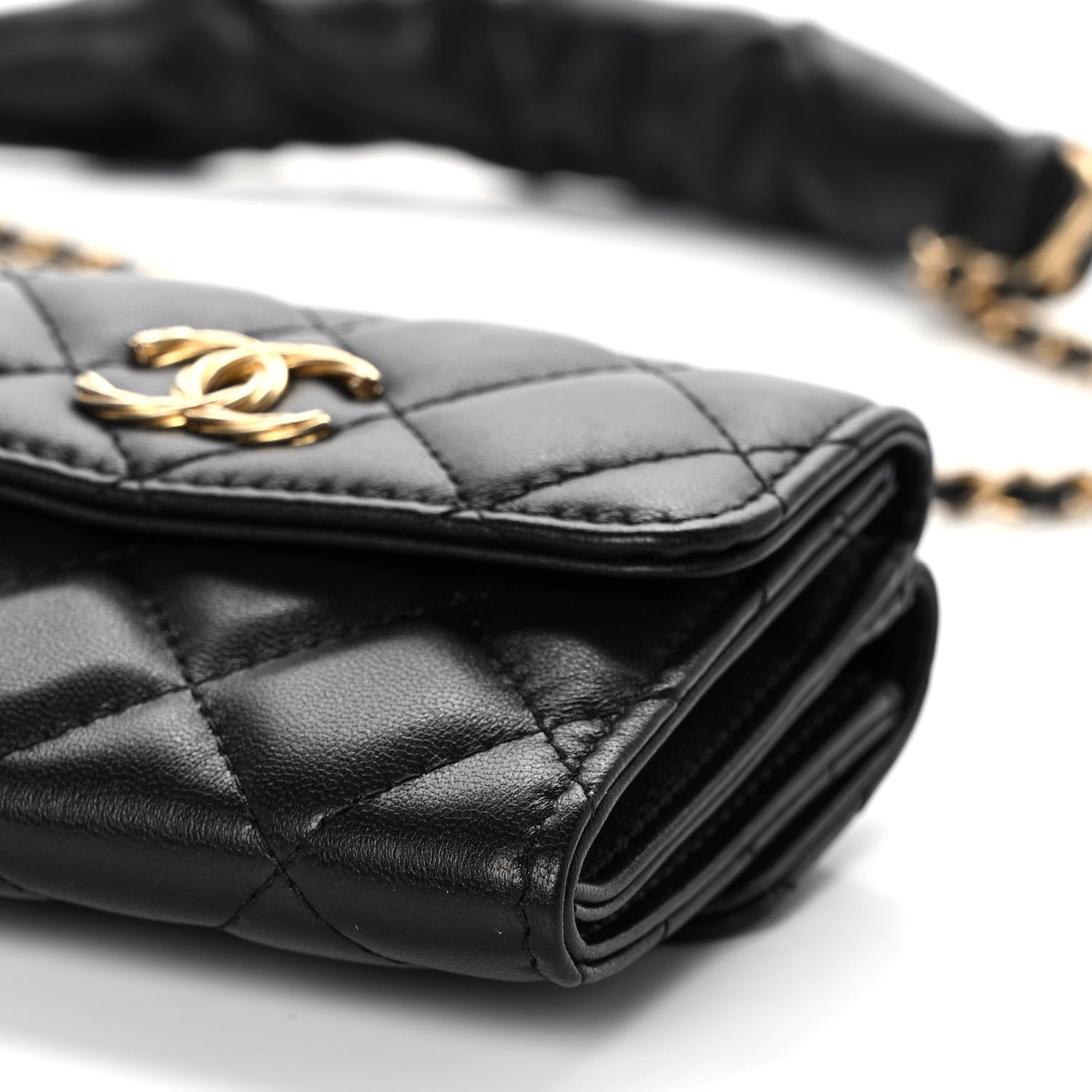 Chanel Lambskin Quilted Card Holder with Chain Black 10 of 11