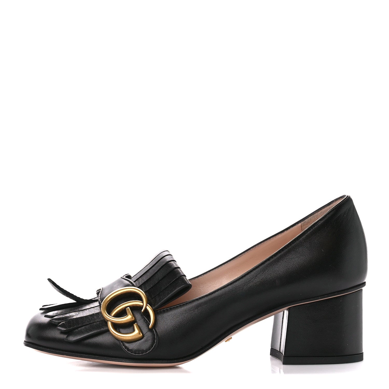 Gucci Malaga Kid GG Marmont Fringe 50mm Loafer Pumps 35.5 Black 1 of 9