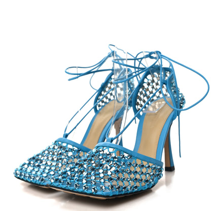 Bottega Veneta Mesh Nappa Crystal Embellished Sparkle Stretch Ankle Tie 90mm Sandals 38 Pool 3 of 8