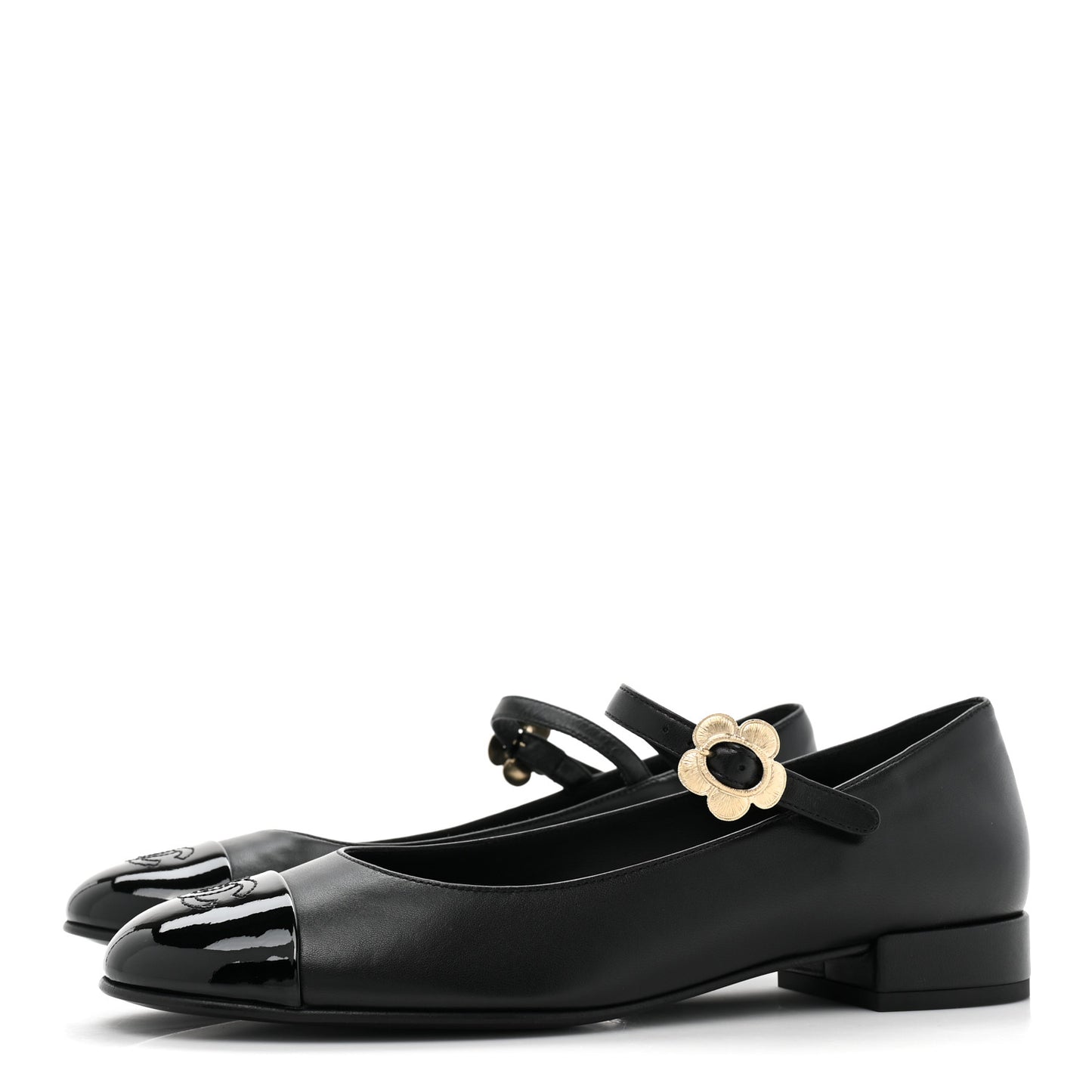 Lambskin Patent Cap Toe Mary Jane Flats 39.5 Black