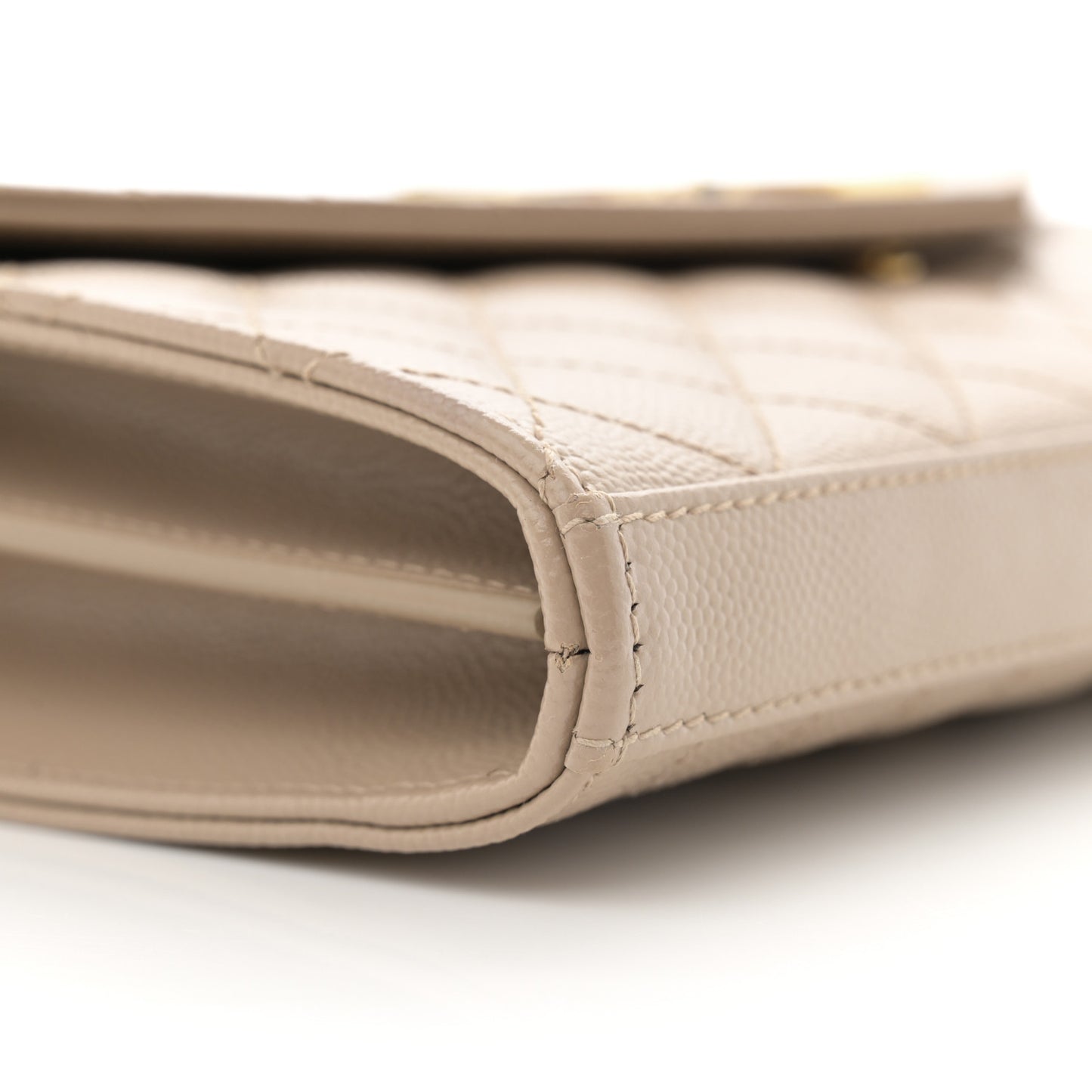 Grain De Poudre Mixed Matelasse Triquilt Monogram Chain Wallet Dark Beige