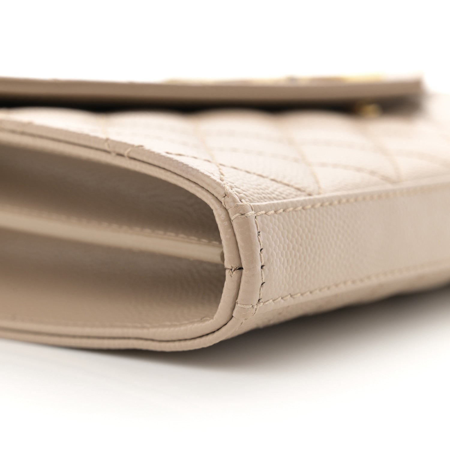 Saint Laurent Grain De Poudre Mixed Matelasse Triquilt Monogram Chain Wallet Dark Beige 7 of 9