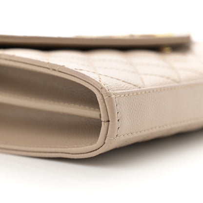 Saint Laurent Grain De Poudre Mixed Matelasse Triquilt Monogram Chain Wallet Dark Beige 7 of 9