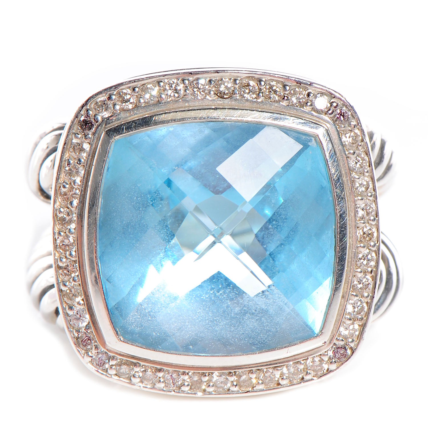 David Yurman Sterling Silver Diamond Blue Topaz 14mm Albion Ring 52 6 1 of 6
