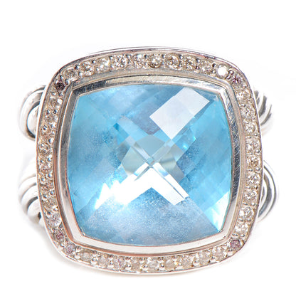 David Yurman Sterling Silver Diamond Blue Topaz 14mm Albion Ring 52 6 1 of 6