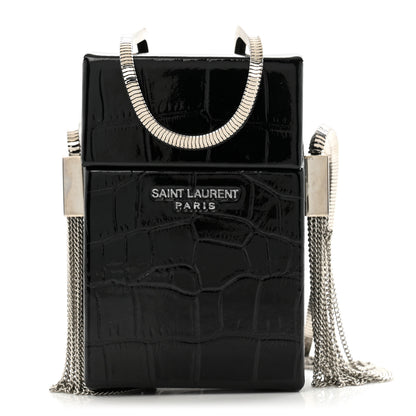 Saint Laurent Calfskin Crocodile Embossed Smoking Box Crossbody Black 1 of 10