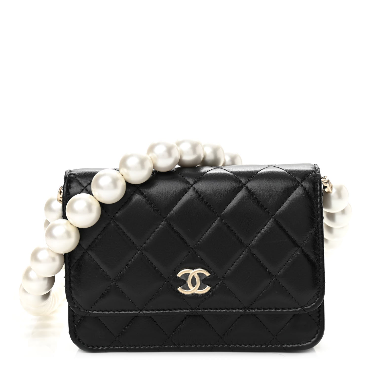 Chanel Calfskin Quilted Mini Maxi Pearls Wallet On Chain WOC Black 1 of 10