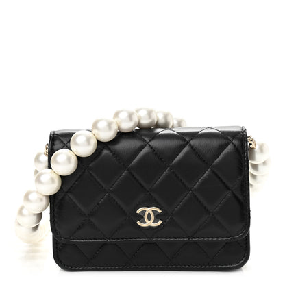 Chanel Calfskin Quilted Mini Maxi Pearls Wallet On Chain WOC Black 1 of 10