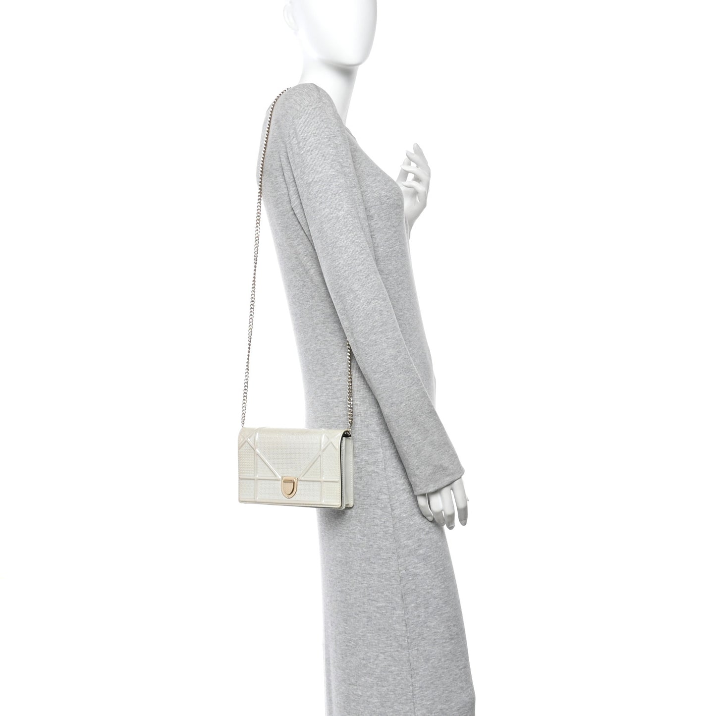 Patent Micro-Cannage Diorama Wallet on Chain Pouch White