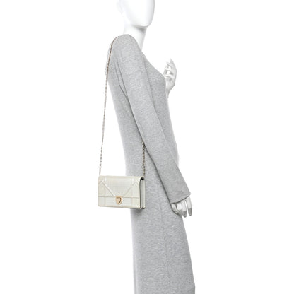 Christian Dior Patent Micro-Cannage Diorama Wallet on Chain Pouch White 2 of 10