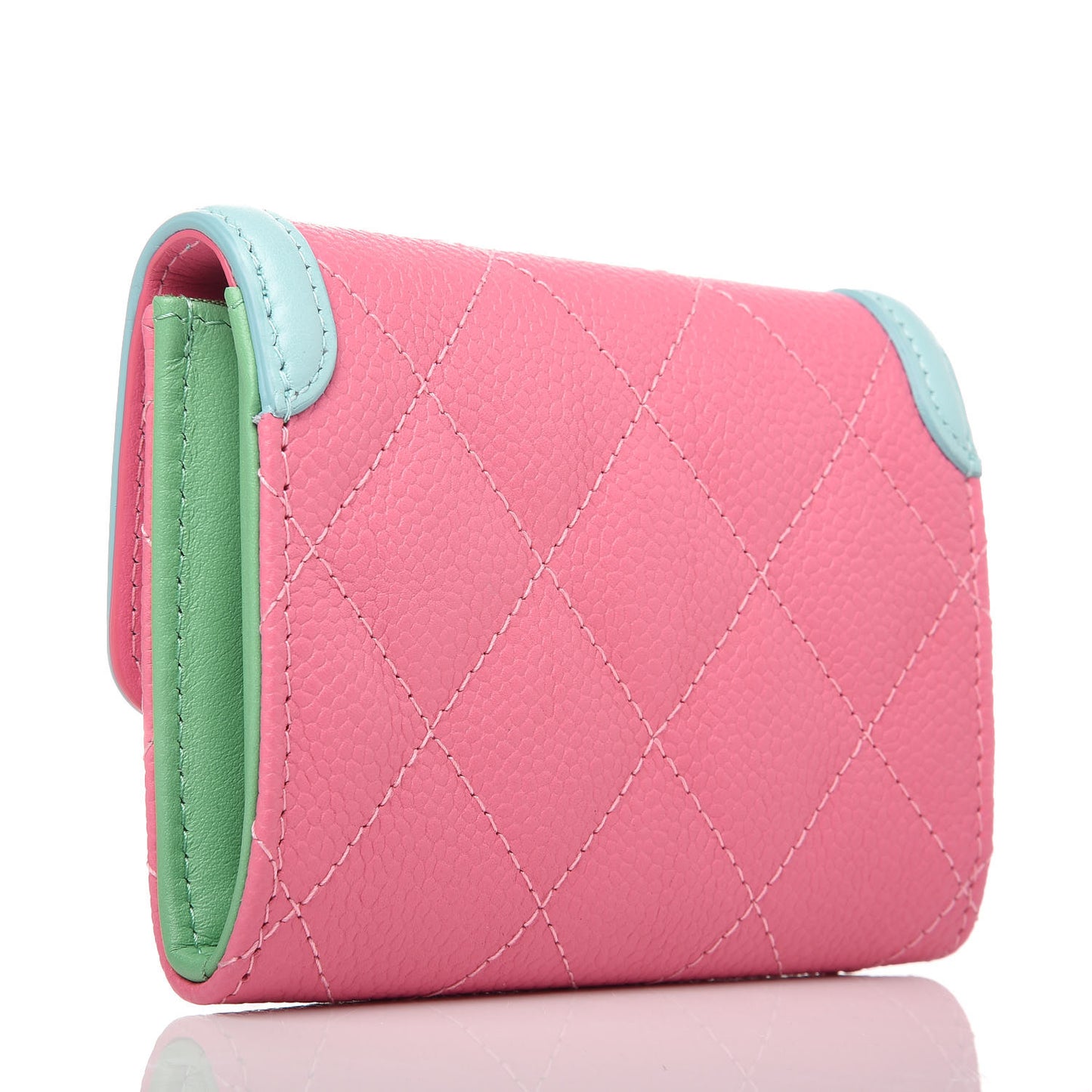 Caviar Quilted Filigree Flap Card Holder Pink Blue Green