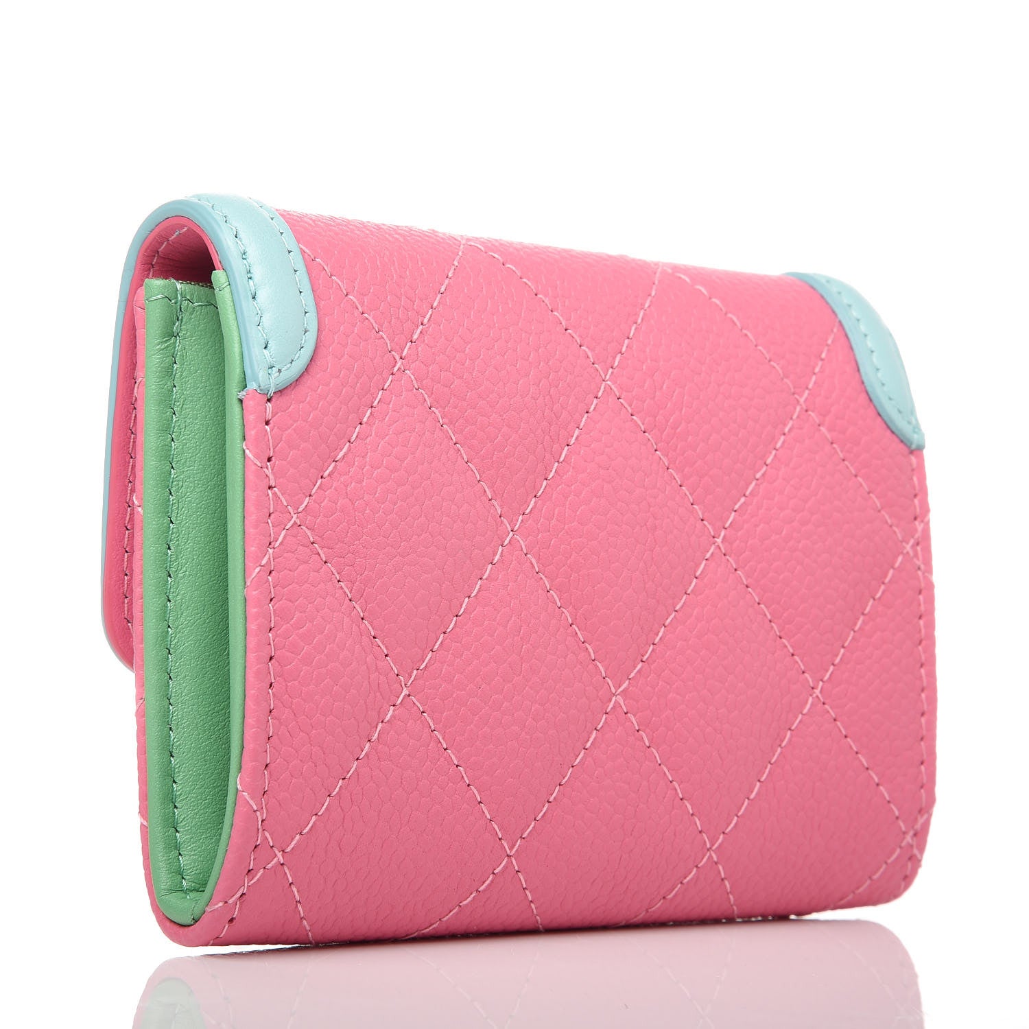 Chanel Caviar Quilted Filigree Flap Card Holder Pink Blue Green 3 of 9
