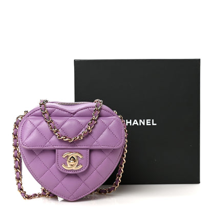 Chanel Lambskin Quilted CC In Love Heart Clutch With Chain Purple 11 of 11