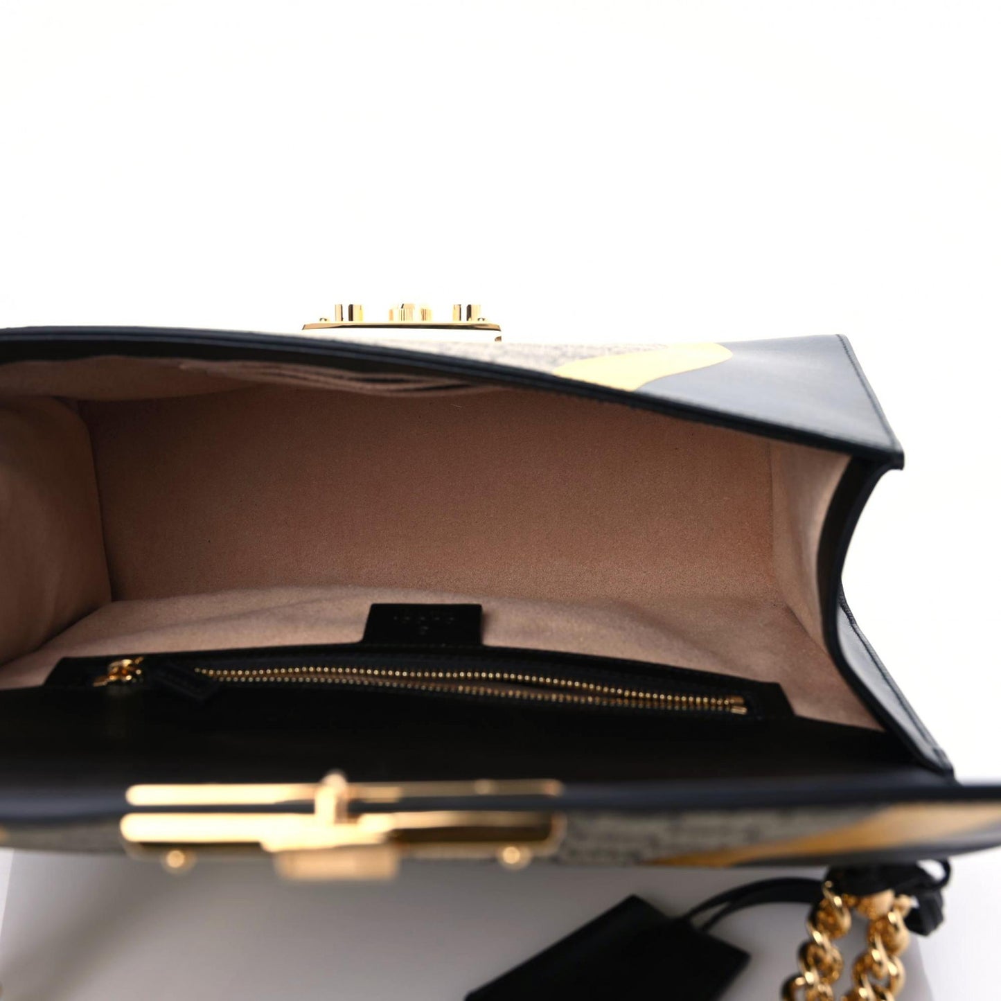 Calfskin GG Supreme Monogram Medium Padlock Shoulder Bag Black Gold