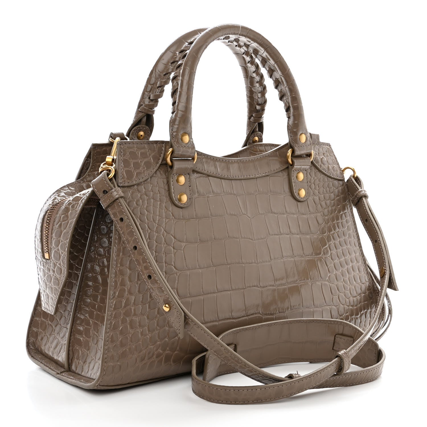 Balenciaga Shiny Supple Calfskin Crocodile Embossed Neo Classic Gold Hardware S City Mink Grey 3 of 13