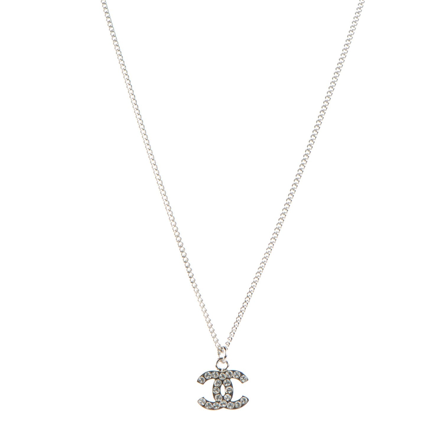 Chanel Crystal Timeless CC Necklace Silver 1 of 3
