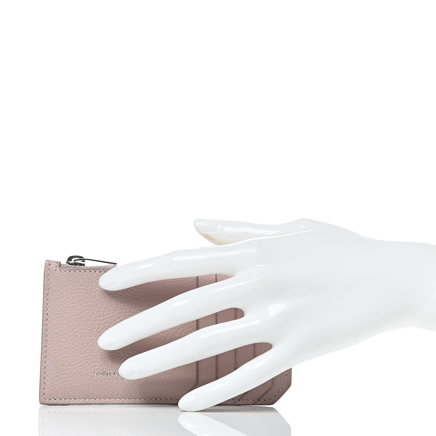 Saint Laurent Grained Calfskin 5 Fragments Zip Pouch Card Holder Pale Pink 2 of 6