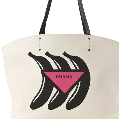 Prada Canapa Banana Print Logo Shopping Tote White 17 of 17
